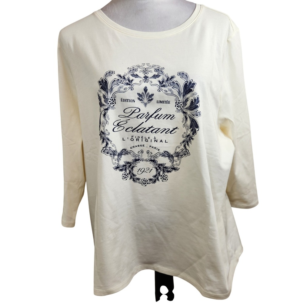 Talbots Plus Petite 3XP Cream Cotton Tee 1921 Parfum Eclatant Graphic Shirt NWT